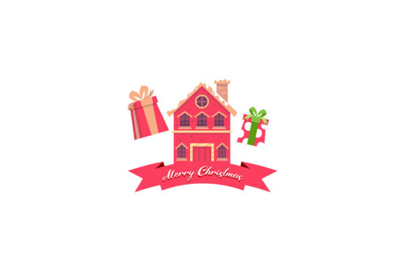 Christmas House Gift Box Greeting Art: A Festive Graphics Gem
