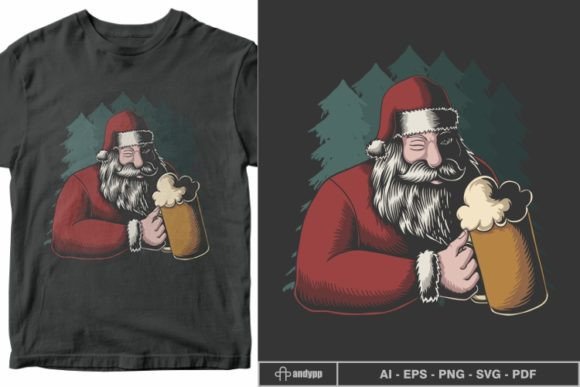 Joyful Santa Drinking Beer: A Festive Graphics Asset